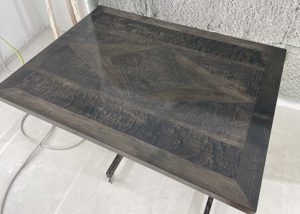 coffee table in spray booth